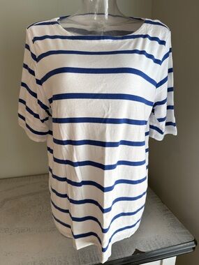 Chico's White Tee with Royal Blue Stripes Chicos Sz 4/ XXL